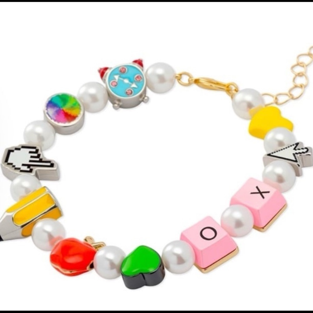 BETSEY JOHNSON Back to School Whimsical Faux Pearl and Charm Bracelet NEW NWT - Picture 4 of 7